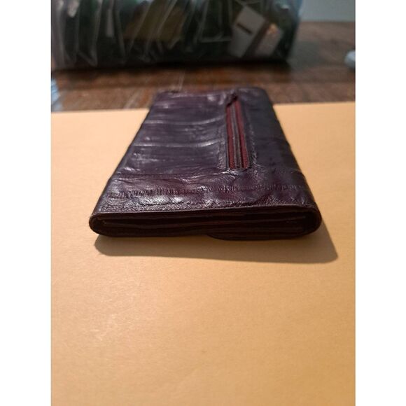 Vintage Eel Skin Burgundy Wallet Snap Closure Zip Compartments Card Slots - Picture 7 of 12